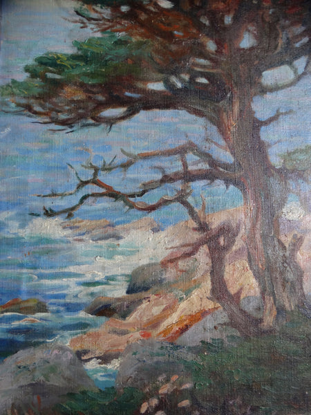 California Coastal Plein Air Painting c 1920s Oil on Canvas P2573