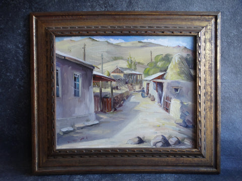 Mexican Village Scene - Oil on Canvas - c 1958