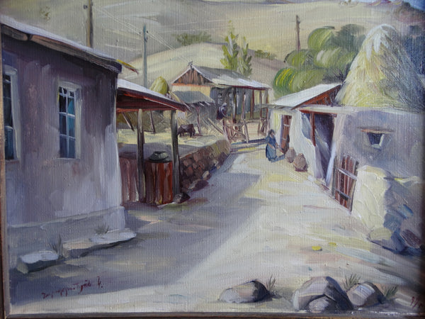 Mexican Village Scene - Oil on Canvas - c 1958