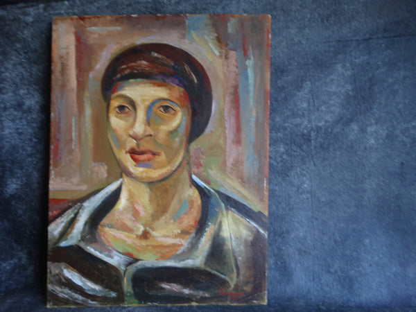 Head of a Woman Oil On Board Signed Thompson 1948 P2582