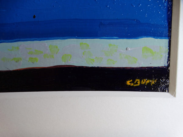 Conrad Buff Blue Black Horizon Line Abstract Oil on Board P2588