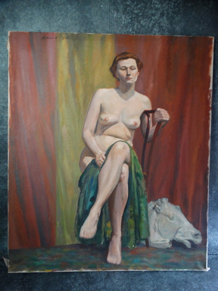 Aaron. Hanin - Seated Female Nude with Classical Greek Plaster Horse's Head 1949 P2600