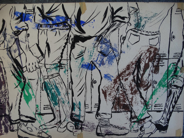 George Lloyd possible attribution 1950s High School Kids In The Hall India Ink and Watercolor P2625P2625