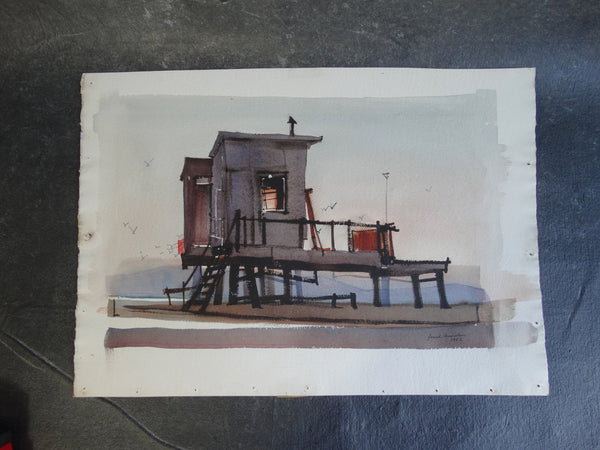 Frank Moss Hamilton - Clamdiggers' Hut, Balboa, California 1952 - Watercolor P2628