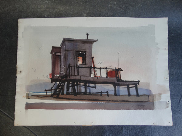 Frank Moss Hamilton - Clamdiggers' Hut, Balboa, California 1952 - Watercolor P2628