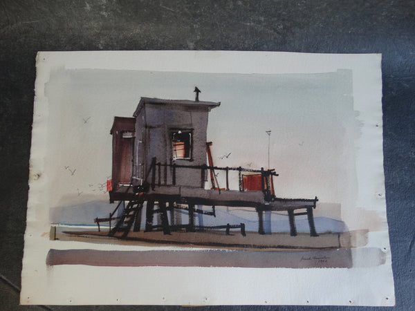 Frank Moss Hamilton - Clamdiggers' Hut, Balboa, California 1952 - Watercolor P2628