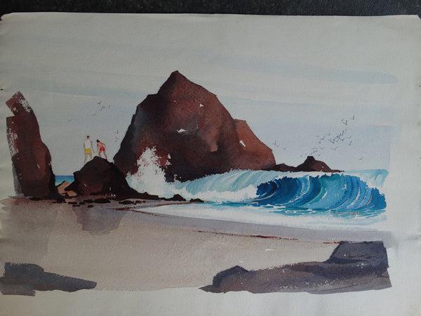 Frank Moss Hamilton - California Coastline - 1952 Watercolor P2631