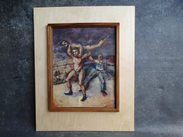 Stevan Kissel - Wrestling Match -Watercolor and Ink - 1960s P2632
