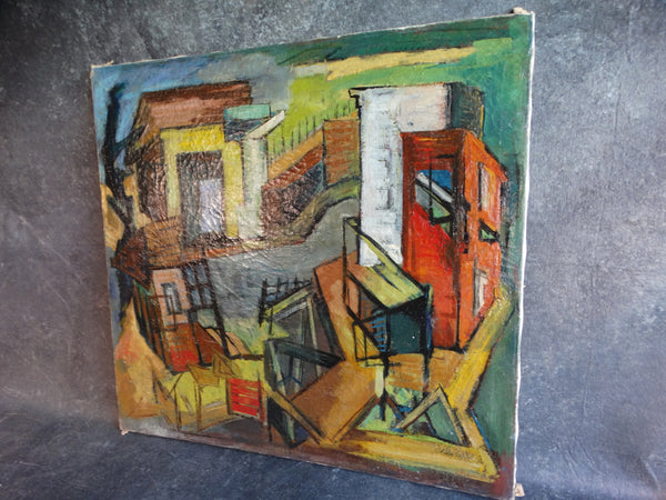 Leon Saulter  (1908 - 1986) Ultra Modernist Cityscape - Oil on Canvas P2692