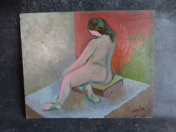 Anders Aldrin Seated Nude Oil on Board 1950s P2696
