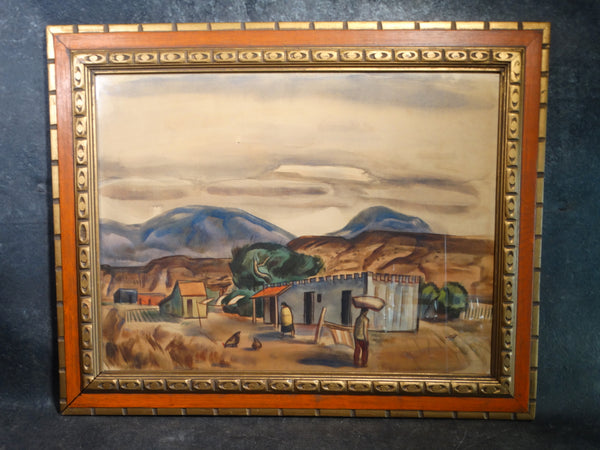 Watercolor of New Mexico Village c 1930s P2718