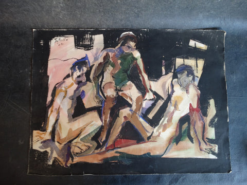 E Sotella Male Figure Study Group 1962 - The Cooler - Watercolor  P2728