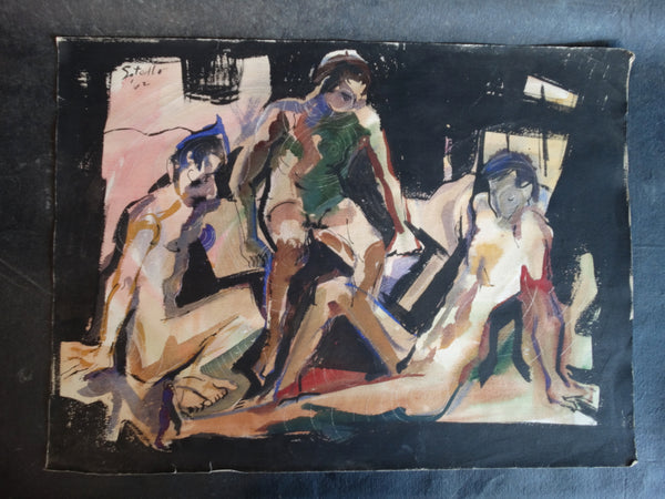 E Sotella Male Figure Study Group 1962 - The Cooler - Watercolor  P2728