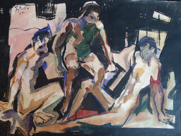 E Sotella Male Figure Study Group 1962 - The Cooler - Watercolor  P2728