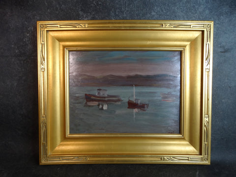Anders Aldrin Three Boats at Dusk circa 1943 Oil On Board P2732