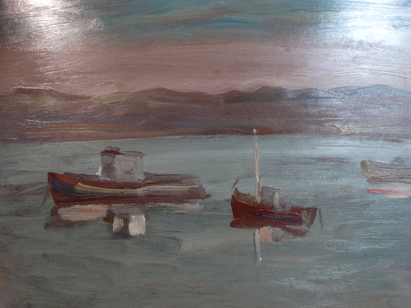 Anders Aldrin Three Boats at Dusk circa 1943 Oil On Board P2732