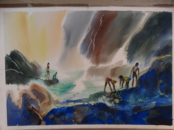 Edward Sotello Watercolor: Waterfall 1971 P2739