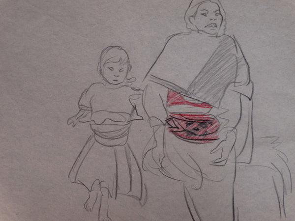 Alberto Beltrán - Sketch - Indigenous Woman and Child - P2781
