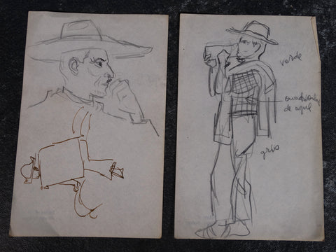 Alberto Beltrán - Pair of Drawings of a Man Drinking - P2794