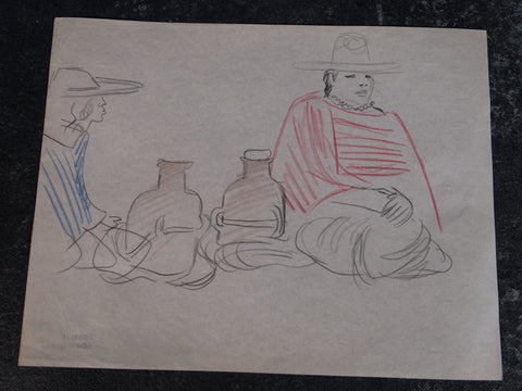 Alberto Beltrán - Drawing of Two Sellers at the Market Place with Pots - P2795