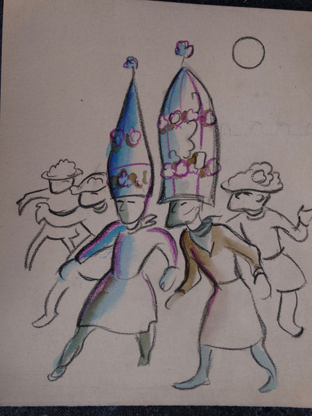 Alberto Beltrán - Dancers at the Vera Cruz Carnaval - Colored Pencil Drawing -P2799