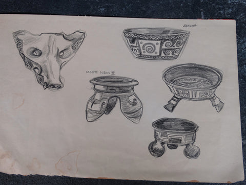 Alberto Beltrán - Drawing of Ancient Aztec Pottery - P2812