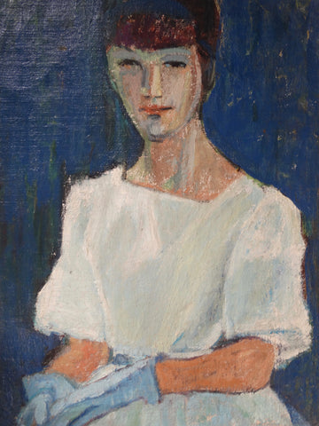 Maria Cofalka - Woman in White and Blue - Oil on Canvas P2852