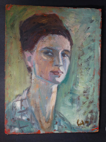 Marie Cofalka  Portait of a Woman, Hair Up, Blues, Greens c1950s P2853
