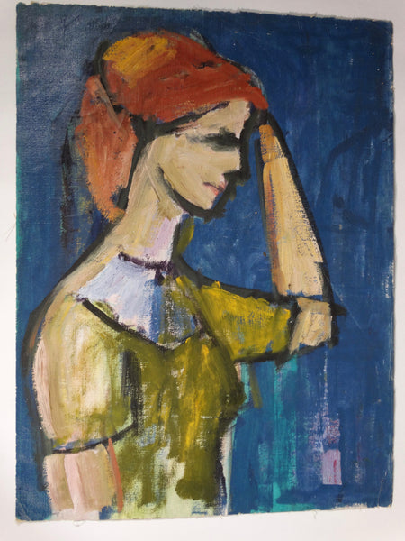 Marie Cofalka - Portrait of a Red Headed Woman in Profile - Oil on Board P2854