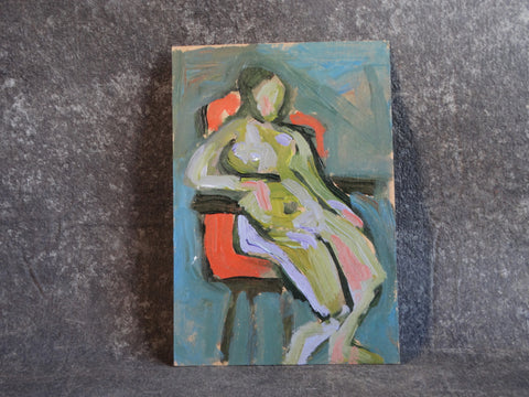 Marie Cofalka - Seated Nude Figure on Red Chair - Oil on Board P2862