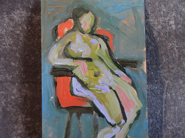 Marie Cofalka - Seated Nude Figure on Red Chair - Oil on Board P2862