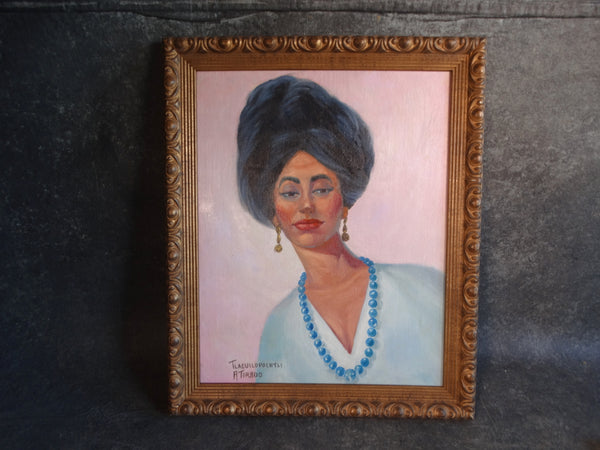 Alfonso Tirado Woman with Blue Beads and Big Hair circa 1960 P2868