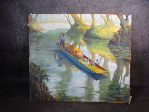 Alfonso Tirado - Flower-Seller in His Boat on His Way to Market - Oil on Canvas P2881