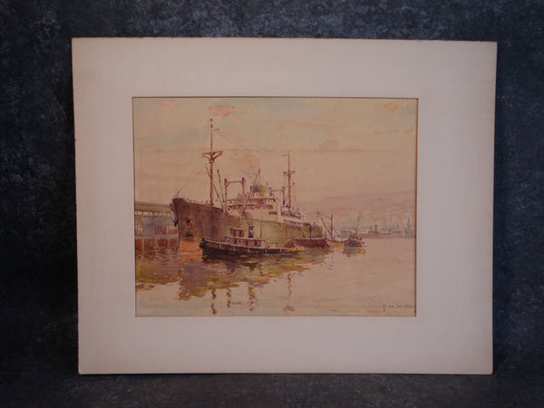 Thomas Hill McKay (1875-1941) - San Pedro Harbor - Watercolor -1930s P2885