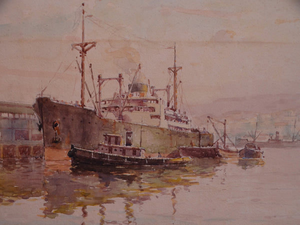 Thomas Hill McKay (1875-1941) - San Pedro Harbor - Watercolor -1930s P2885