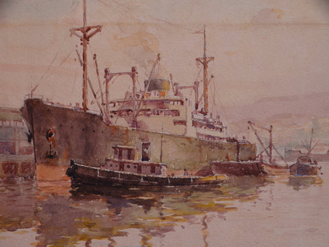 Thomas Hill McKay (1875-1941) - San Pedro Harbor - Watercolor -1930s P2885