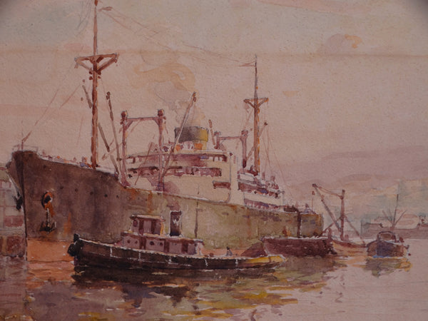 Thomas Hill McKay (1875-1941) - San Pedro Harbor - Watercolor -1930s P2885