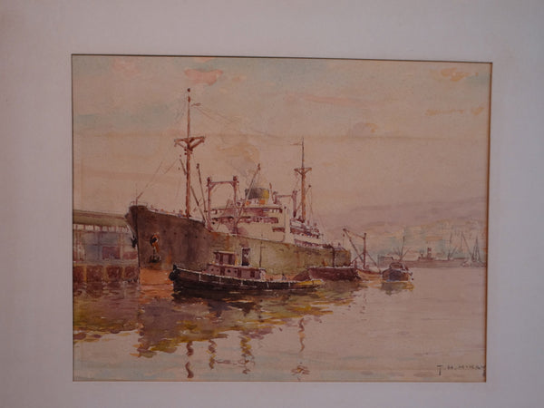 Thomas Hill McKay (1875-1941) - San Pedro Harbor - Watercolor -1930s P2885