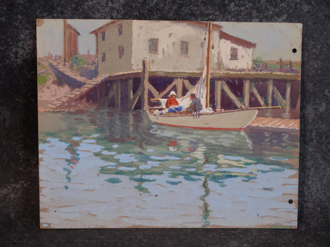 Thomas Hill McKay - Sailing By The Pier - Gouache 1930s P2886