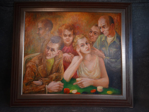 Burr Singer - A Friendly Game -  Oil on Masonite c 1940s P2889