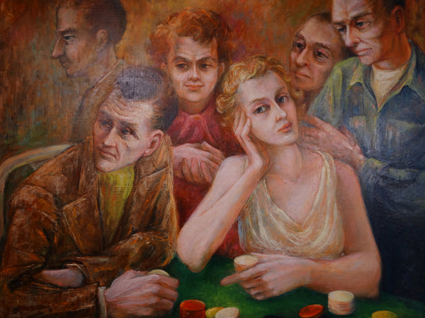 Burr Singer - A Friendly Game -  Oil on Masonite c 1940s P2889