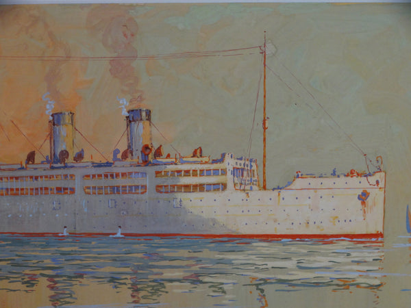 Thomas Hill McKay Cruise Ship in Hawaii c 1930 - Gouache P2894