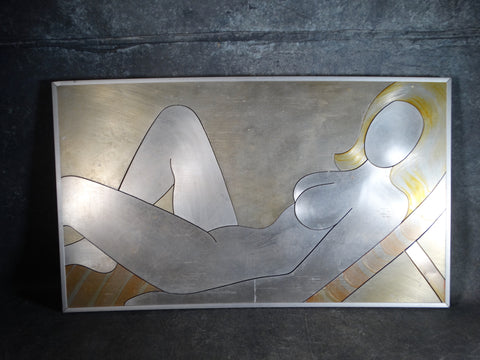 Denis G Barrington - 1960s Reclining Nude - Tinted Brushed Steel Inlaid on Masonite P2894