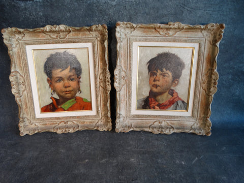V. Dias Pair of Portraits of Gypsy Kids 1950s P2901