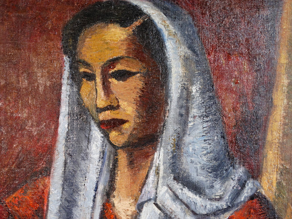 E. Sotello - Mexican Modernist Portrait of a Woman - Oil on Canvas Board - 1950s P2902