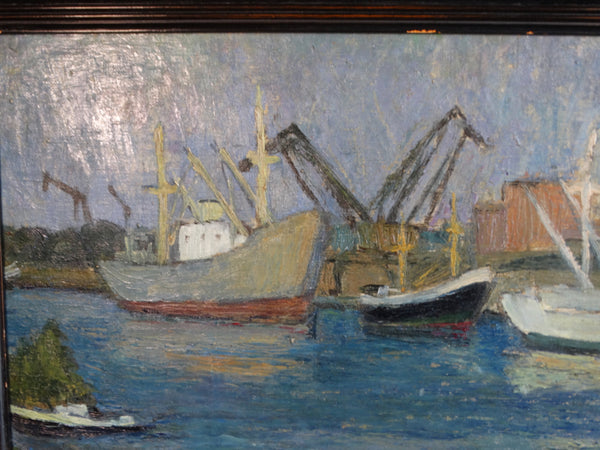 Marie Cofalka - Harbor Scene - Oil on Canvas mounted on Board - P2906