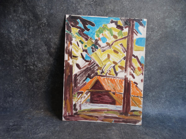 Conrad Buff - Log Cabin in Mountains - Painting on Board 1952 P2926