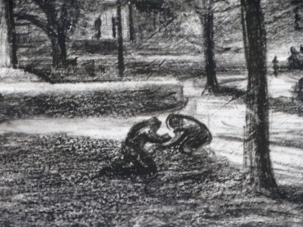 Signed Zuñiga - Charcoal On Paper of a Mexico City Park at Night 1939 - P2934