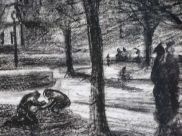 Signed Zuñiga - Charcoal On Paper of a Mexico City Park at Night 1939 - P2934