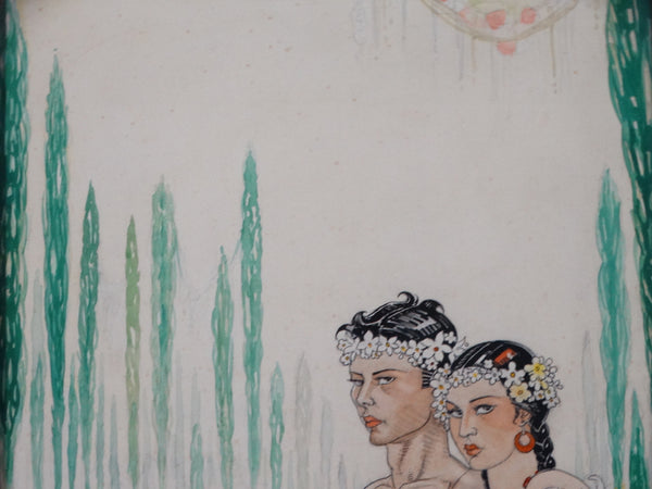 Alfonso X Peña - Idealized Young Mexican Couple - Watercolor and Ink on Paper P2935